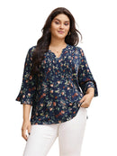 Valero London - Ditsy Floral Pleated Flutter Sleeve Blouse