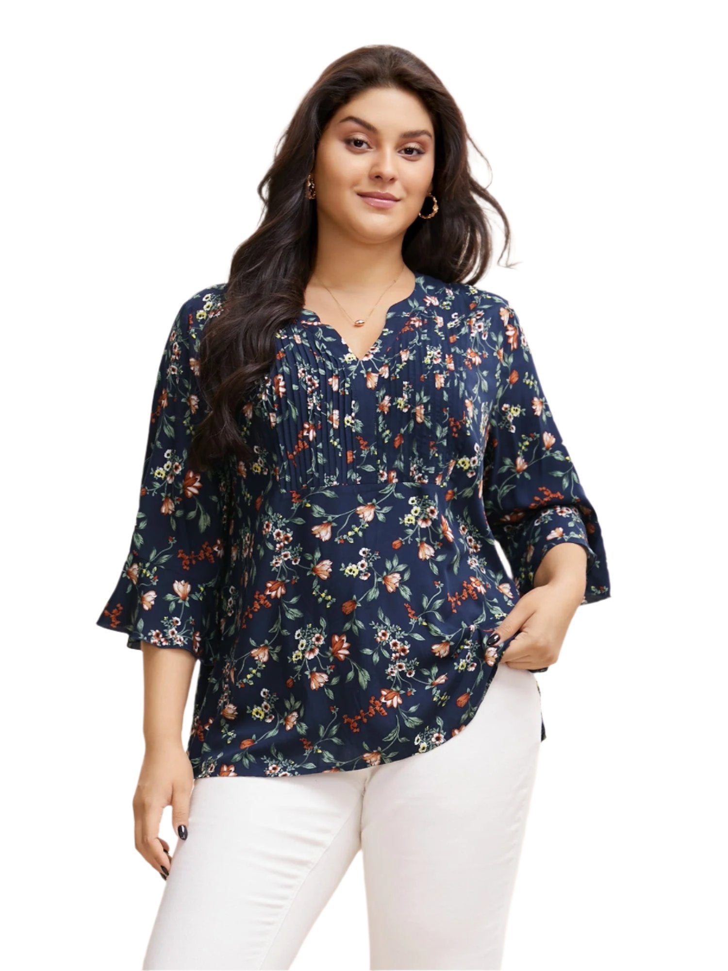 Valero London - Ditsy Floral Pleated Flutter Sleeve Blouse