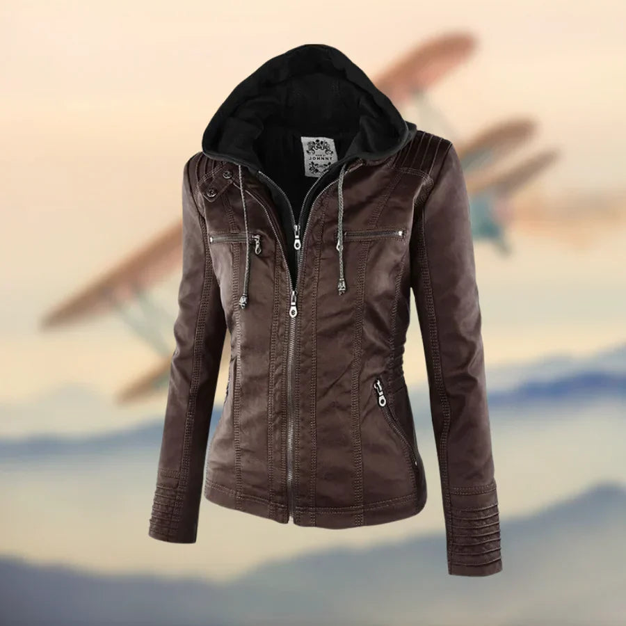 Chloe® - Elegant and versatile leather jacket with a hood