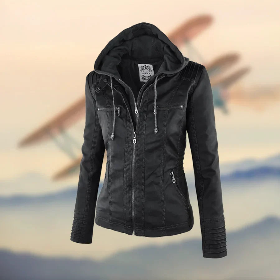 Chloe® - Elegant and versatile leather jacket with a hood