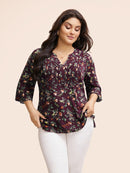 Valero London - Ditsy Floral Pleated Flutter Sleeve Blouse