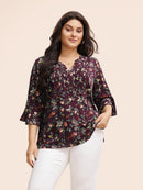 Valero London - Ditsy Floral Pleated Flutter Sleeve Blouse