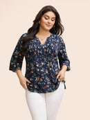 Valero London - Ditsy Floral Pleated Flutter Sleeve Blouse