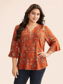 Valero London - Ditsy Floral Pleated Flutter Sleeve Blouse