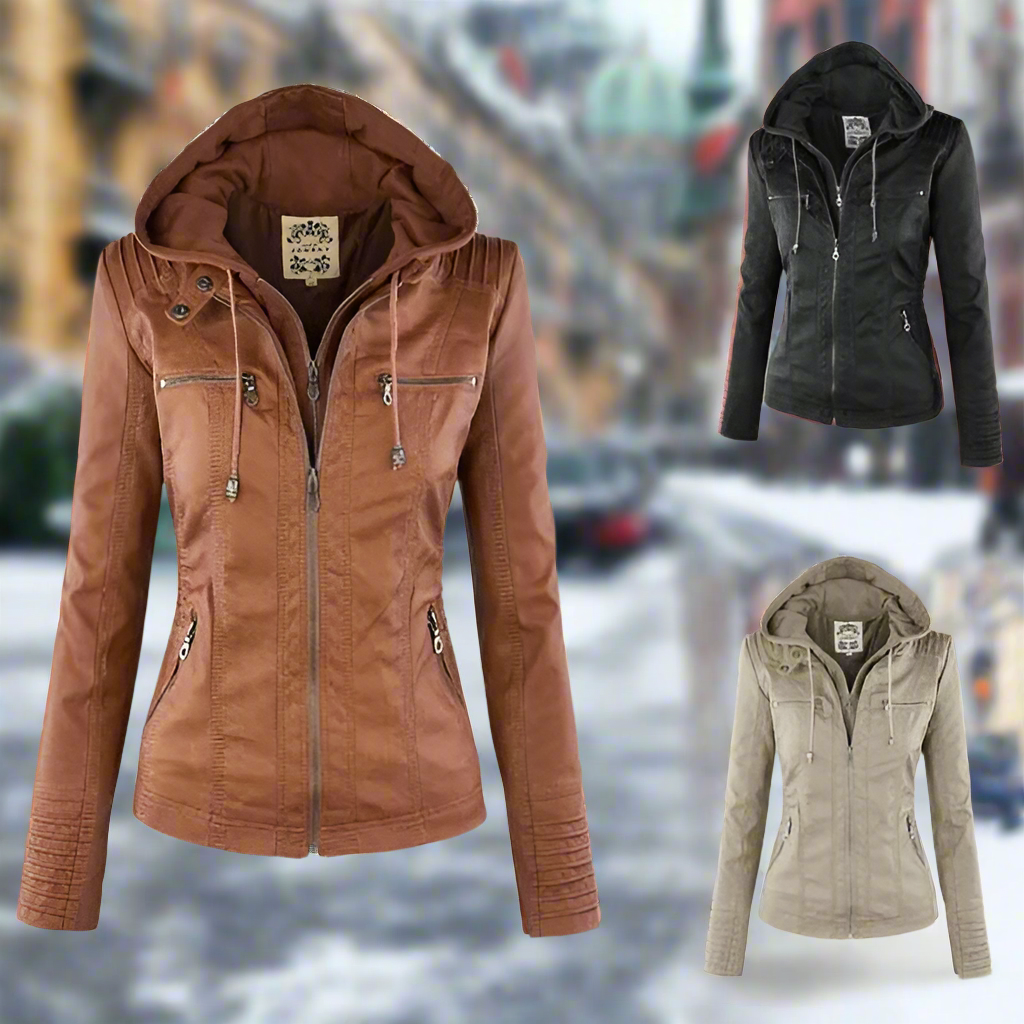 Chloe® - Elegant and versatile leather jacket with a hood