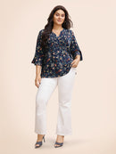 Valero London - Ditsy Floral Pleated Flutter Sleeve Blouse