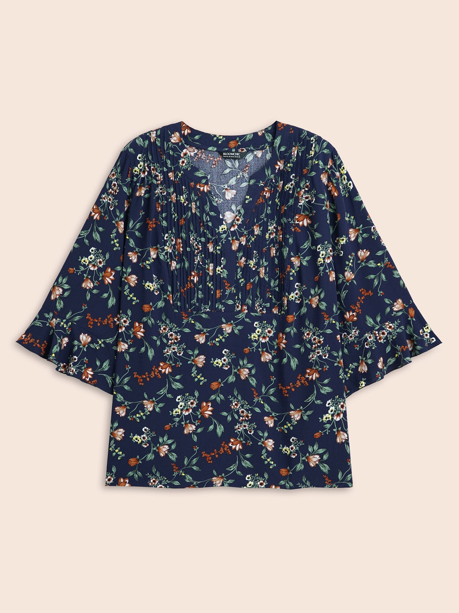 Valero London - Ditsy Floral Pleated Flutter Sleeve Blouse