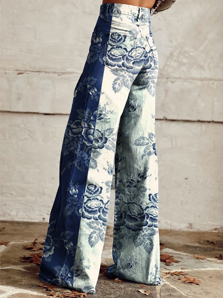 Maeve - Vintage print wide leg casual trousers