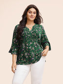 Valero London - Ditsy Floral Pleated Flutter Sleeve Blouse