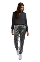 Valero London - Silver metallic pants with elastic belt and pockets